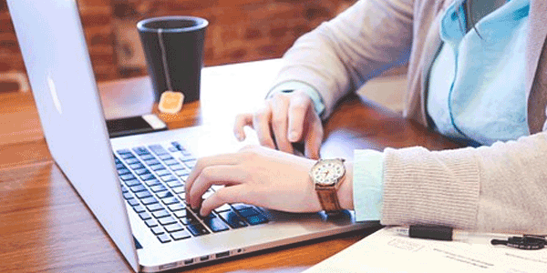 Woman working on a laptop