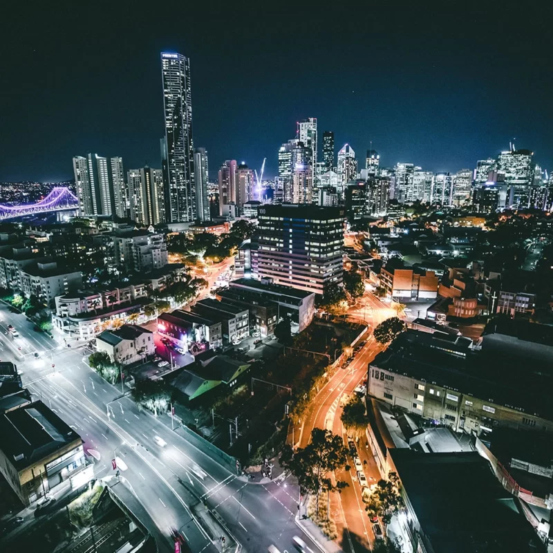 Aerial view of Brisbane City at night