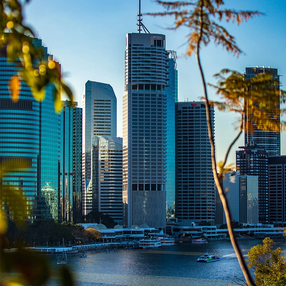 Tall buildings beside the Brisbane bay