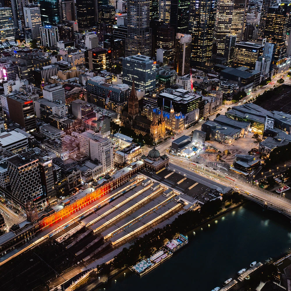 Aerial view of Melbourne city at night