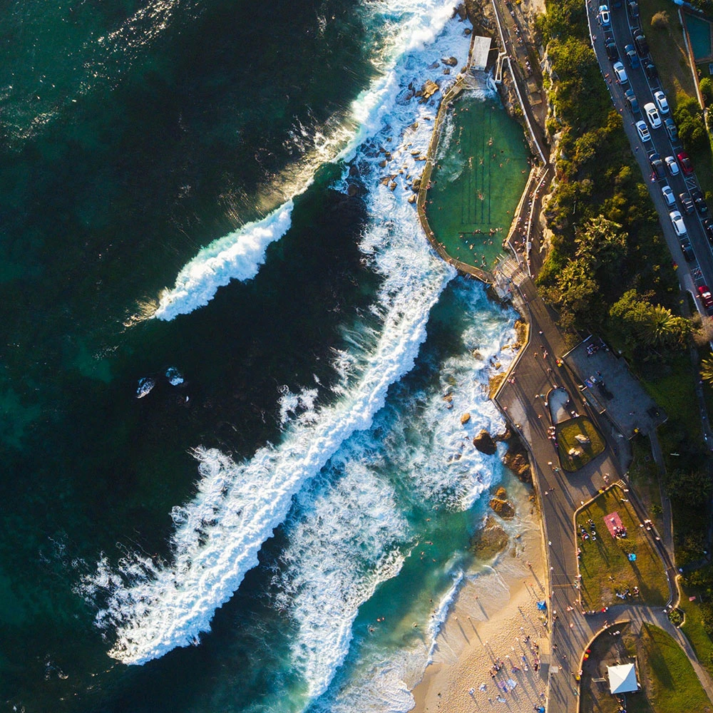 Aerial view of Bronte Beach in Sydney