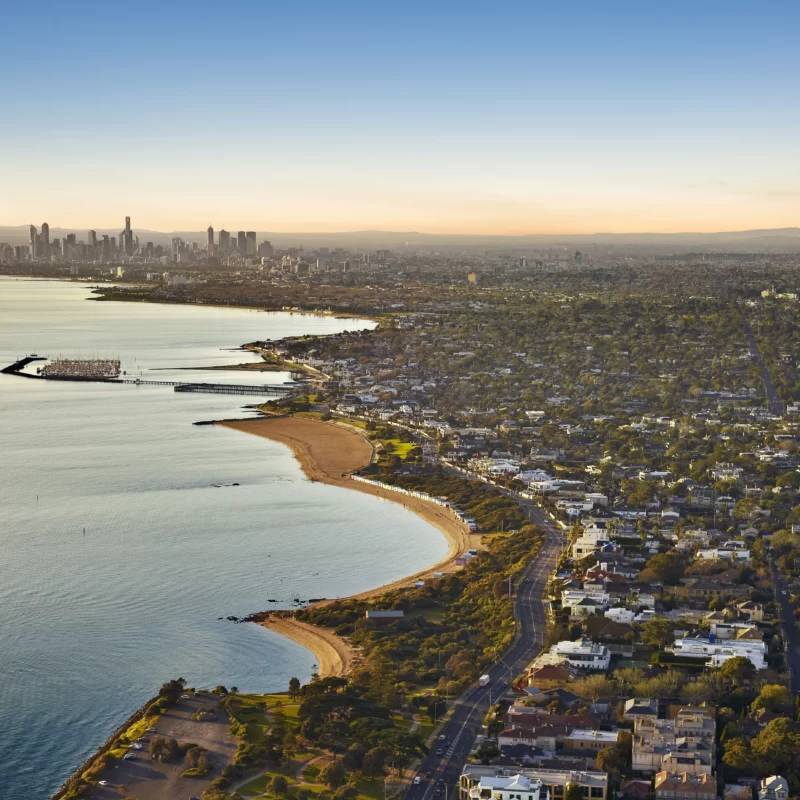 Aerial view of bayside Melbourne